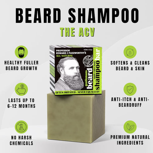 Professor Fuzzworthy's Beard Shampoo Bar - Tasmanian ACV, All Natural Ingredients, 4.2 oz