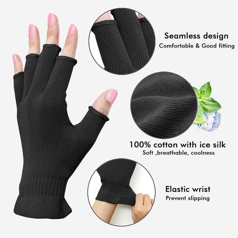 MIG4U Fingerless Moisturizing Gloves, Half Finger Touchscreen Beauty Glove for Eczema, SPA, Dry Hands, Skin Treatment, Summer Sun UV Protection (L/XL, black-1 pair)