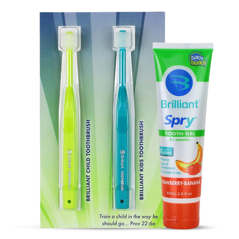 Growing Kids Oral Care Kit by Brilliant Oral Care, Includes Child Toothbrush, Kids Toothbrush & 2oz Tooth Gel