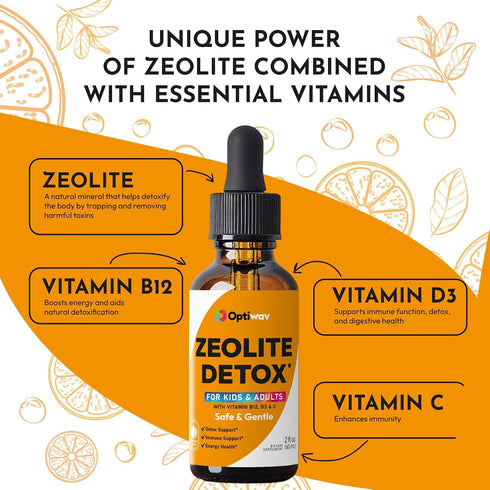 Optiwav Zeolite Detox Drops for Kids Adults - Advanced Clinoptilolite Liquid Supplement for Toddlers Children's