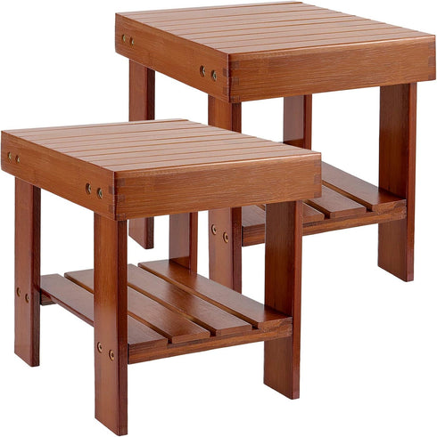 2 Pack Bamboo Step Stool, Bamboo Shower Bench, 11 x 9 x