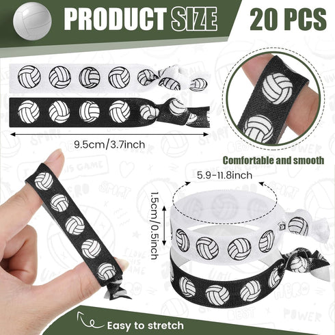 Volleyball Hair Ties - 20 Pcs Accessories, No Crease Ribbon Ponytail Holders for Girls Women Players (Black, White)