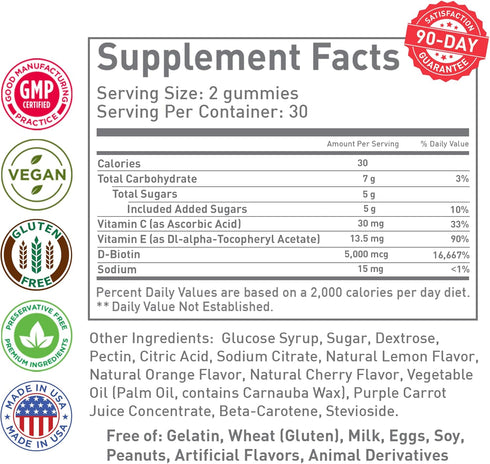 iRestore Hair Gummy Vitamins, Vegan Biotin Gummies for Hair Growth, 10000mcg for Women & Men