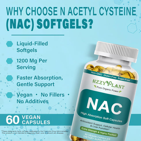 HZZYPLANT Immune, 1200mg 2 NAC Supplement - NAC Softgels for Antioxidant, Respiratory, Liver Health Support - High