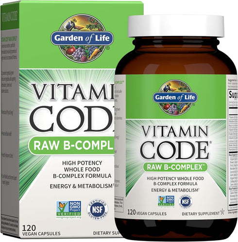 Garden of Life Vitamin B Complex - Raw B Complex - 120 Vegan Capsules for Energy & Metabolism with Probiotics