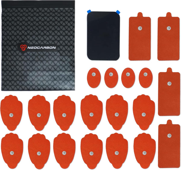 Reusable Electrode Pads for TENS EMS Unit - 20 Premium Replacement Pads with Plastic Holder, Red
