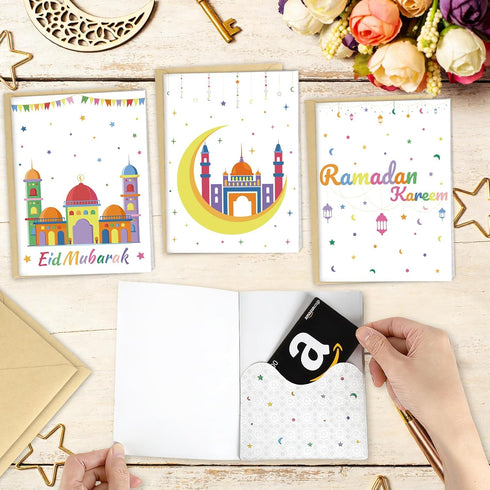 Sereliy 4 Sets Eid Gift Card Book, Eid Mubarak Money Holder Cards with Envelopes, Islamic Holiday Ramadan Kareem Gift