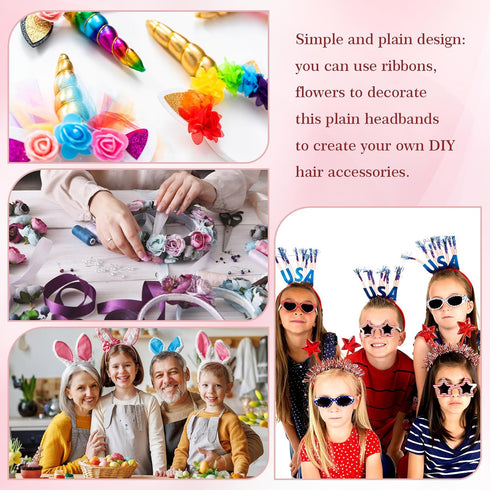 Hotop 100 Pcs Plastic Headbands Bulk, 1 Inch Wide Craft No Teeth Plain Headbands for Girls Women (White)
