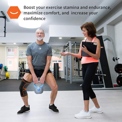 CAMBIVO Knee Compression Sleeve - 2 Pack Knee Brace for Men and Women, Large, Orange for Sports