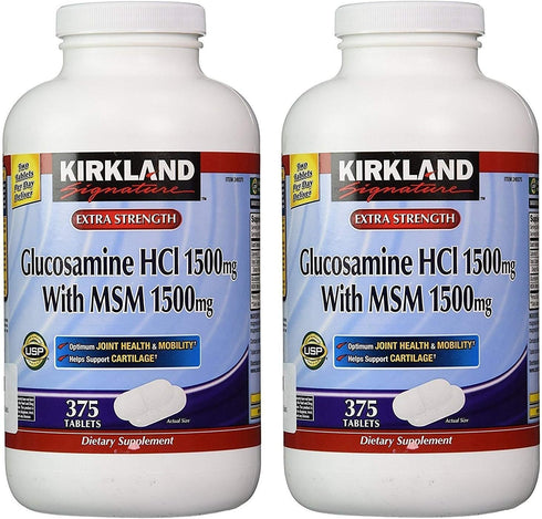 Kirkland Signature Glucosamine HCI Extra Strength (Pack of 2) with MSM, Tablet (375 Count X 2)