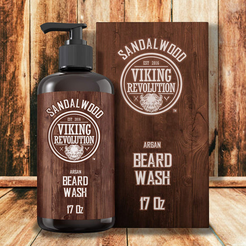 Viking Revolution Beard Wash Shampoo - Softens & Strengthens with Argan & Jojoba Oils, Sandalwood Scent (17 oz)