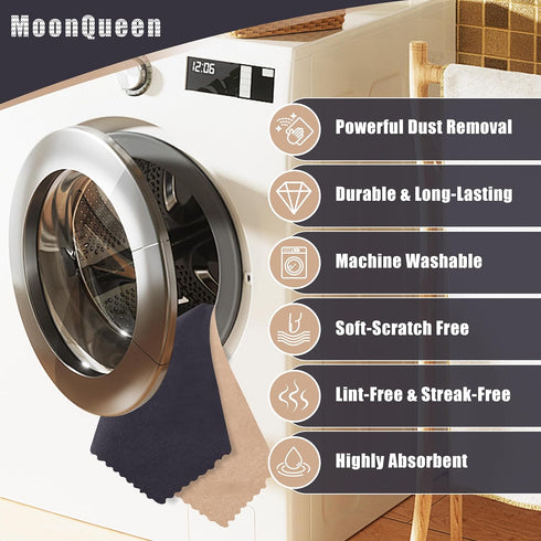 MOONQUEEN 72 Pack Microfiber Cleaning Cloth - Reusable Fast Drying Cleaning Towels, 12"X12", Grey/Light Grey/Brown/Cream
