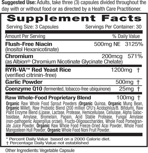 EMERALD LABS Cholesterol Health - CoQ10, Flush-Free Niacin, RYR-VA & Garlic, 90 Vegetable Capsules