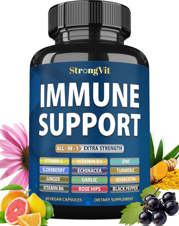 StrongVit Immune Support Supplement 12 in 1 Complex with Vitamin C, D3,