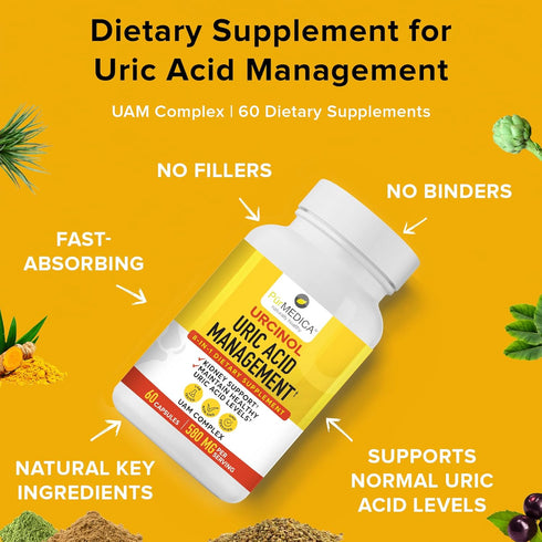 Urcinol Uric Acid Supplement for Joint Support - 60ct (Pack of 1) with Turmeric Root, Acai, Banaba Leaf