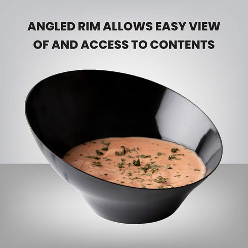 Plasticpro Disposable Angled Plastic Bowls, Round Small Serving Bowls, Heavy Duty Elegant Black, Pack of 8