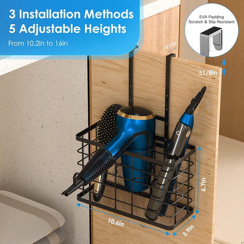 Hair Tool Organizer, 3 in 1 Blow Dryer Holder, Wall Mounted/Cabinet Door Storage for Styling Tools
