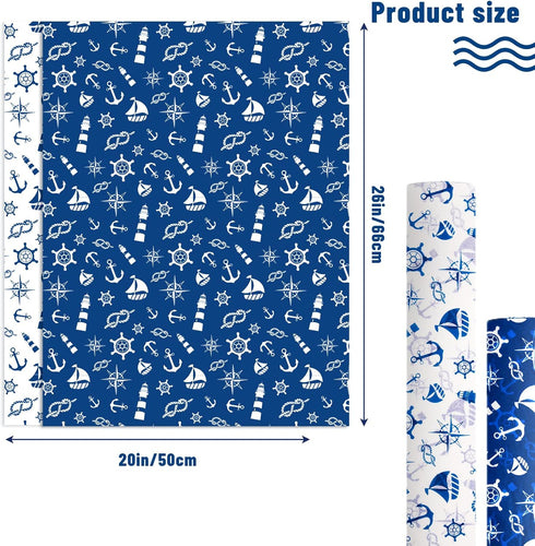 HolyMaji 50 Sheets Nautical Printed Tissue Paper Large Size 20 x 26" Anchor Design Decorative Gift Wrapping Paper Recyclable Packaging for Birthday Party Favor Decor DIY Craft Arts (Navy Blue & White) by HolyMaji