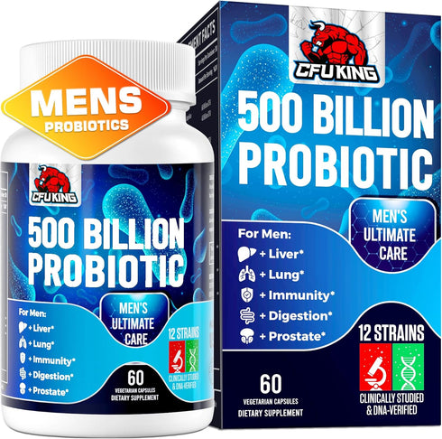 Probiotics for Men, 500 Billion CFU + 12 Strains with Turmeric, Cranberry & Goji, Ultimate Care, 60 Capsules for