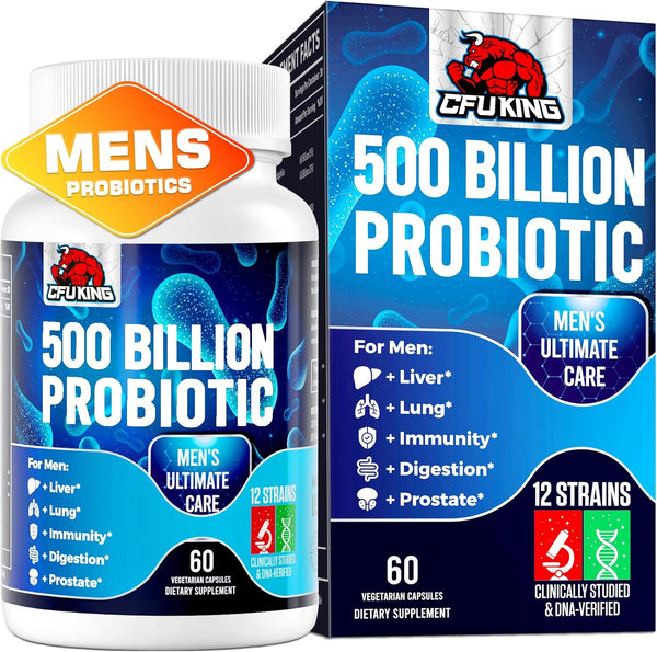 Probiotics for Men, 500 Billion CFU + 12 Strains with Turmeric, Cranberry & Goji, Ultimate Care, 60 Capsules for