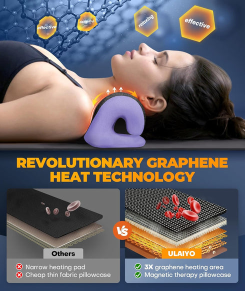 ULAIYO Graphene Magnetic Neck Stretcher for Deeper Pain Relief, Instant Heating Pad Cervical Traction Device Pillow