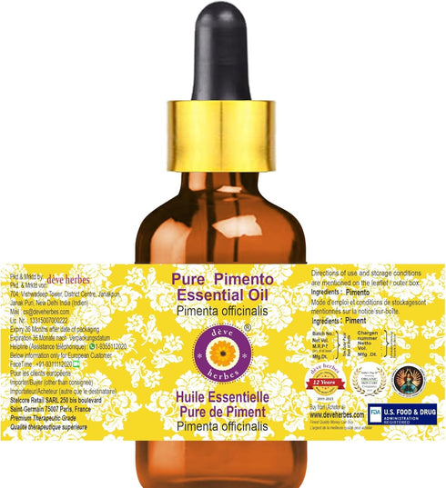 Deve Herbes Pure Pimento Essential Oil (Pimenta officinalis) 15ml (0.50 oz) with Glass Dropper - Steam Distilled