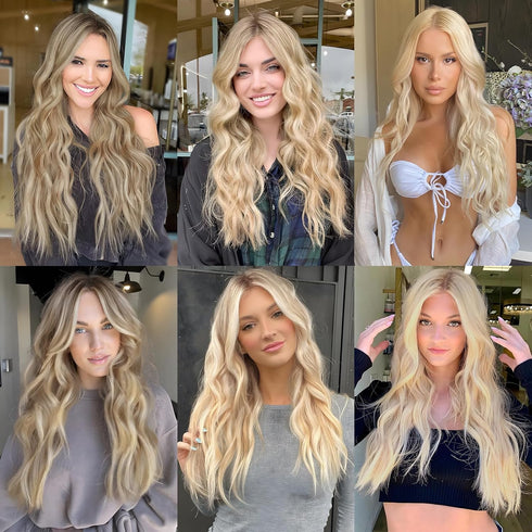 MORICA Invisible Wire Hair Extensions - 20 Inch Halo Long Wavy Synthetic Hairpiece for Women (Ash Blonde Mixed Light