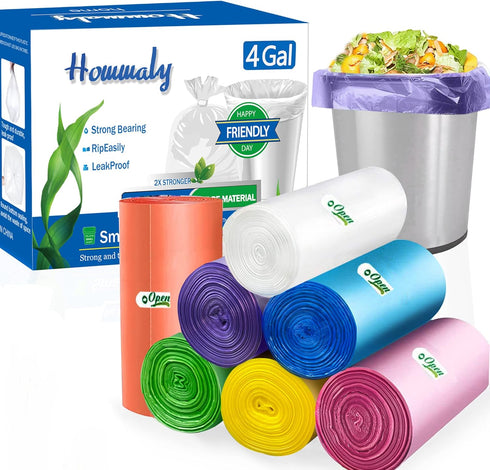 Hommaly 4 Gallon Small Trash Bags, 350 Count, Strong, Leakproof, Multicolor, 18 x 20.5 in