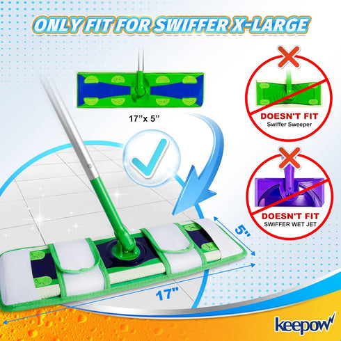 KEEPOW XL Wet Pads Refills for Swiffer XL - Reusable Microfiber Mop Pads for Hardwood Floor (4 Pack)