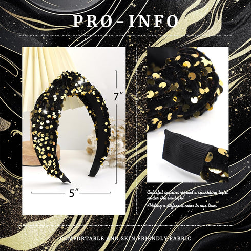 Knotted Headband for Women, Velvet Wide Headbands for Kids Hair Accessories, Cute Sequins Glitter Headbands