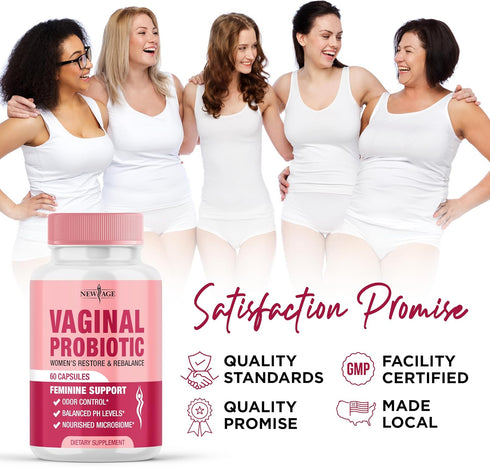 NEW AGE Vaginal Probiotics for Women - Prebiotics, Cranberry Extract & Lactobacillus Blend, 120 Capsules