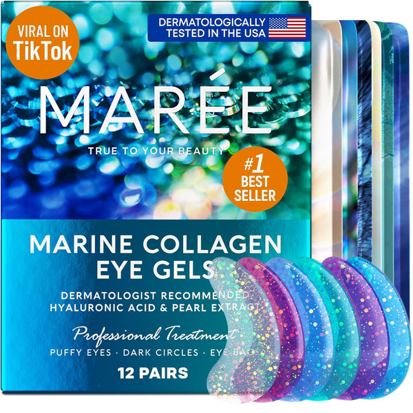 MAREE Eye Gels for Puffy Eyes, Dark Circles, Anti-Aging Eye Mask with Marine Collagen & Hyaluronic Acid