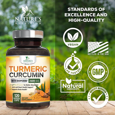 Turmeric Curcumin Supplement with BioPerine 95% Curcuminoids 2600mg, Best Natural Vegan Joint Support, 120 Capsules