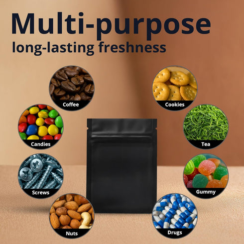 COLSEN Smell Proof Resealable Bags, Matte Black Mylar Bag 3x4 Inches, 100 Pack Strong Zipper Seal for Food Storage