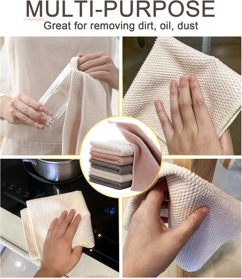 6 Pack Kitchen Dish Cloths - Super Absorbent Microfiber Cleaning Towels, 12x12 Inches