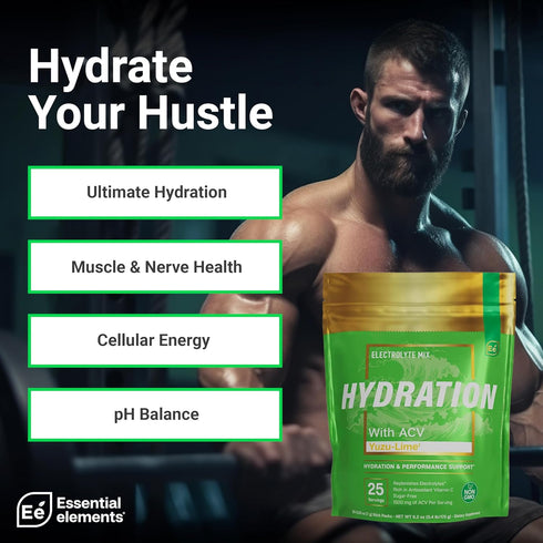 Essential Elements Hydration Packets, Yuzu Lime Pack, Sugar Free Electrolytes Powder, 25 Stick Packs