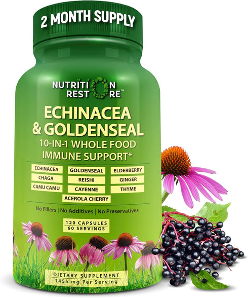 Echinacea Goldenseal Capsules - 10 in 1 Immune Support Supplement, 1455mg, 2 Month Supply