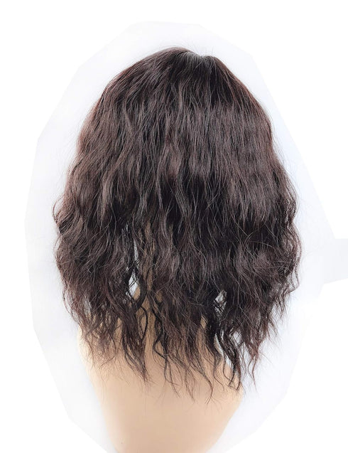 Water Wavy Hair Forehead Piece - Clip in Middle Part Topper with Choppy Fringe, Thick/35cm, Light Brown