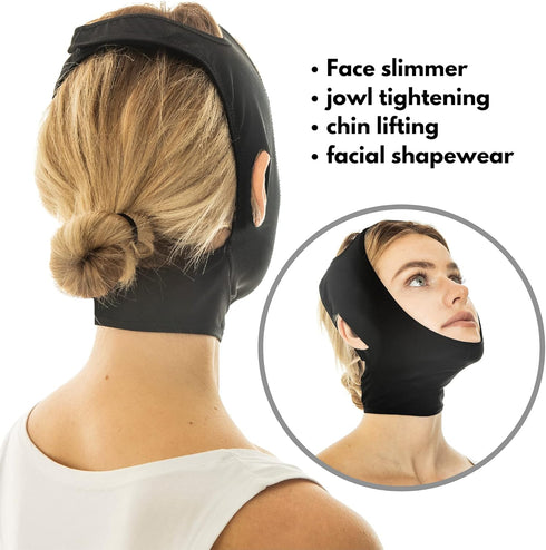 Post Surgery Neck and Chin Compression Garment Wrap Bandage, Jowl Tightening, Neck Coverage, Chin Lifting Strap (M)