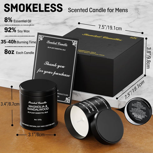 HOMAMAMOON Set 4 Pack 8oz 8% Men's Scented Candles Gift - Luxury Masculine Scented Candles for Men, Natural Soy Wax
