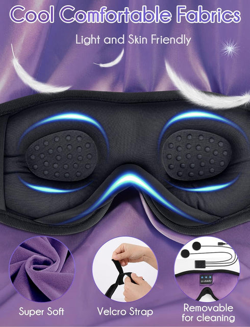 LC-dolida Sleep Headphones, Bluetooth Wireless Music Eye Mask, Ultra-Thin Stereo Speakers for Side Sleepers - Black
