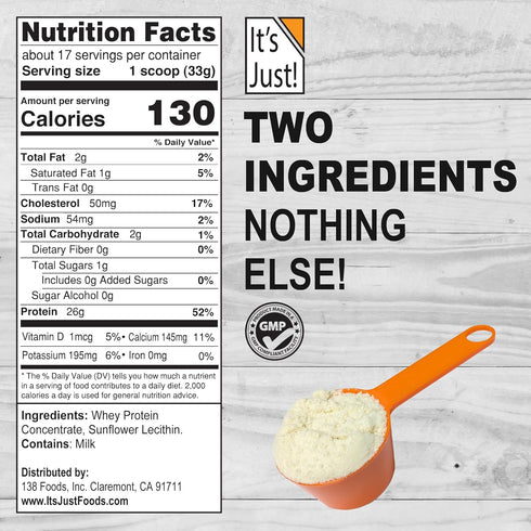 It's Just! 100% Whey Protein Concentrate, Made in USA, Premium WPC-80, Unflavored, 3 Pound