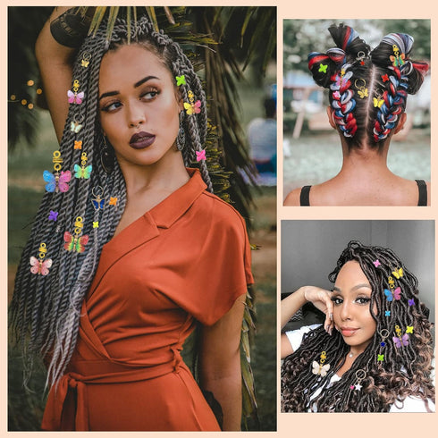 NAISKA 138Pcs Gold Butterfly Braid Hair Accessories, Colorful Beads for Hair Braids, Handmade Jewelry Charms for Women