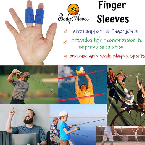 BodyMoves 2 Double Sided Solid Support Finger Splints, Plus 2 Sleeves, 2020 Edition Aqua Blue