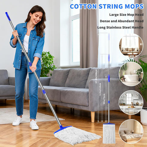 Keleekelin 52" Indoor Cotton Mops for Floor Cleaning - Indoor Cleaning Mop for Wood Floors, Tile, Hardwood Floor