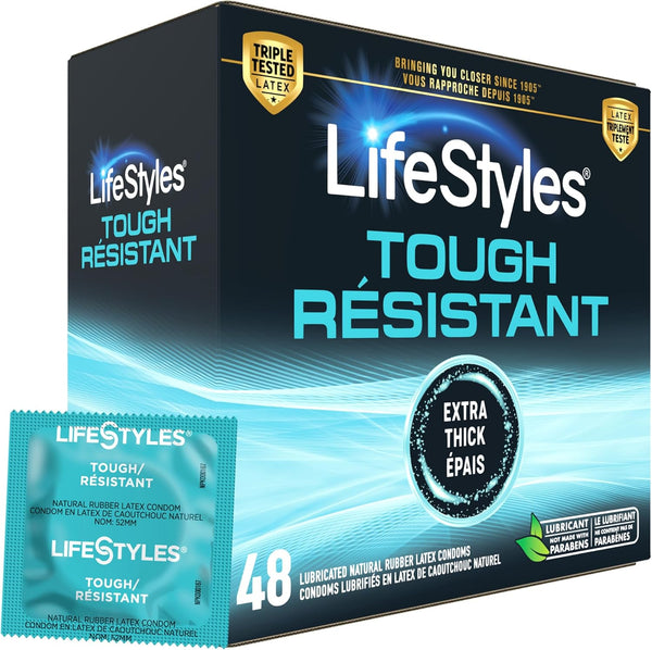 Lifestyles Tough Natural Rubber and Lubricated Latex Condoms Value Pack, 48 Count