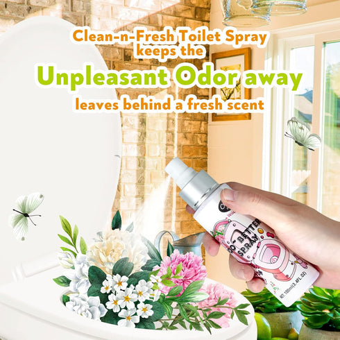 Clean-n-Fresh Toilet Spray, Wild Peony Scent - Bathroom Odor Eliminator & Air Freshener, 3.4 Fl Oz (2 Pack)