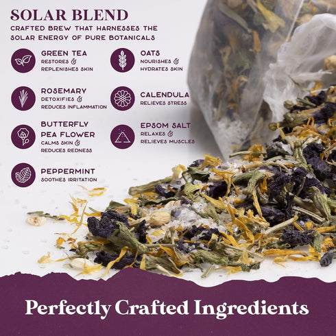 Solar Blend Bath Tea by Purple Canyon - 3 Reviving Bath Soaks with Eucalyptus, Peppermint, Calendula, Dried Flowers