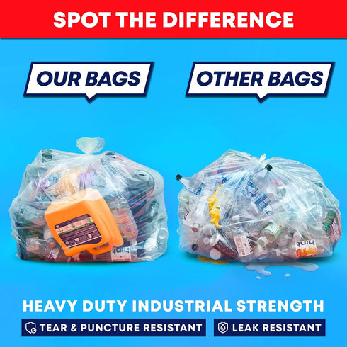 Heavy Duty Clear 95-96 Gallon Trash Bags, Huge Value Pack, 25 Bags w/Ties, Extra Large Recycling Trash Bags