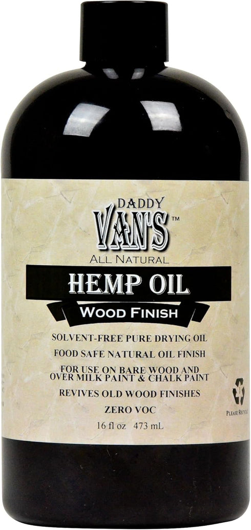 Daddy Van's All Natural Hemp Oil Wood Finish and Restorer, Food Safe, Chemical Free, Zero VOC, 16 oz